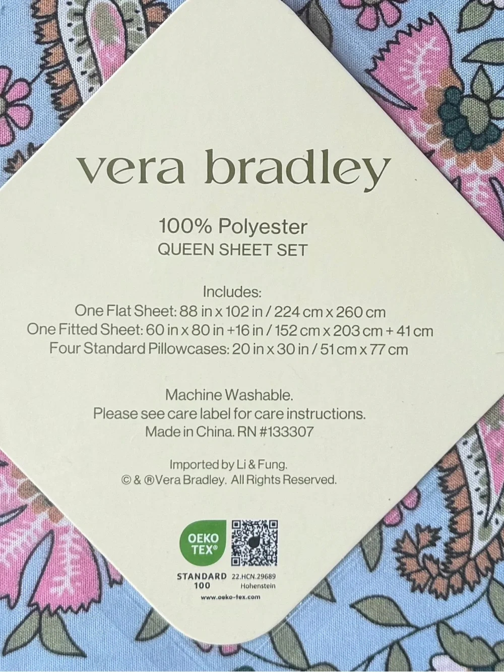 Vera Bradley NWT Queen Size Pink & Blue Floral Paisley 6pc Sheet Set